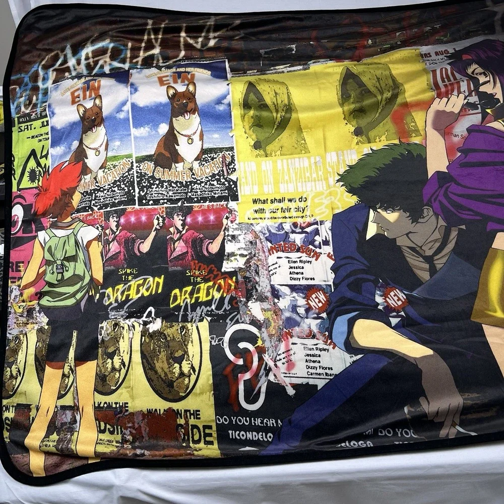 Cowboy Bebop Fleece Throw Blanket‎ Multi Color Anime Spike Faye Jet Ed Ein Large